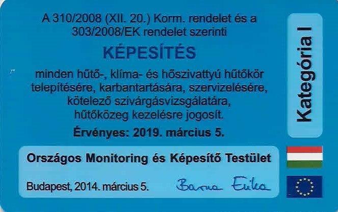 Klímaszerelő igazolvány